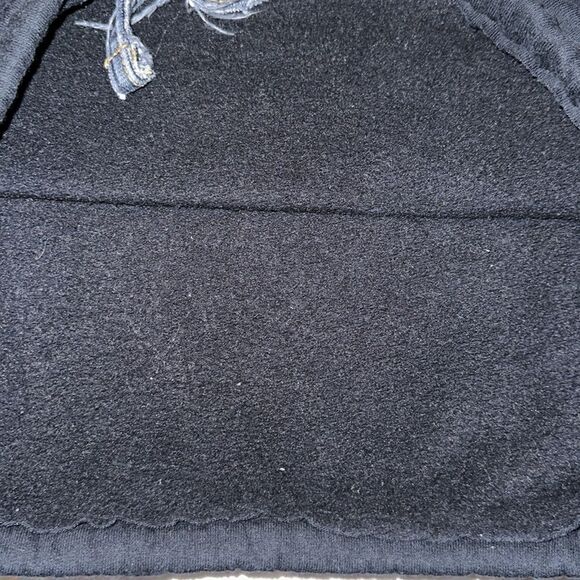 The REWORKS S Navy Distressed Denim Patchwork Ties Cropped Crewneck Sweatshirt - Picture 12 of 13